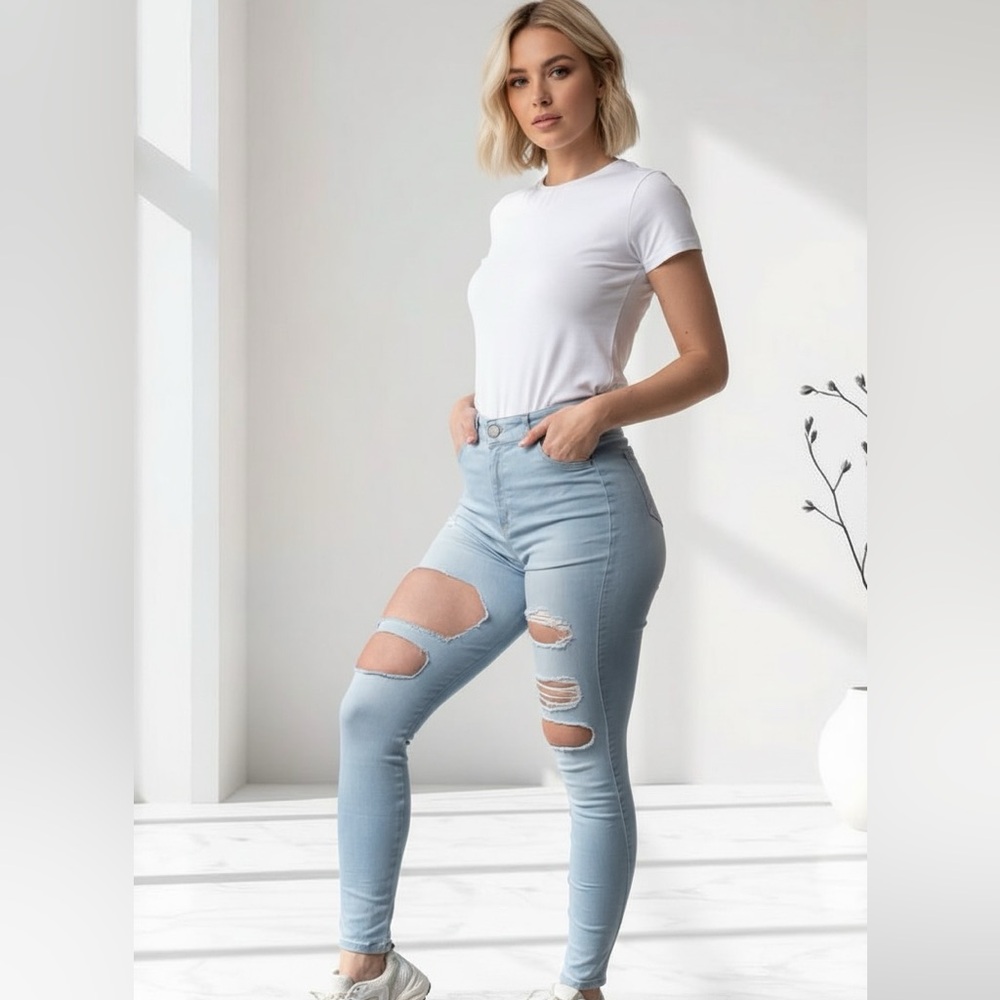 Fit jeans Womens Regular Super Ripped High Waisted Fitjeans in Vintage Blue